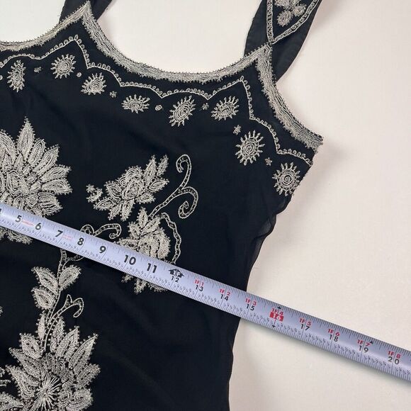 Adrianna Papell Y2K Silk Embroidered Floral Beaded Maxi Dress 10 Whimsigoth - Picture 7 of 16